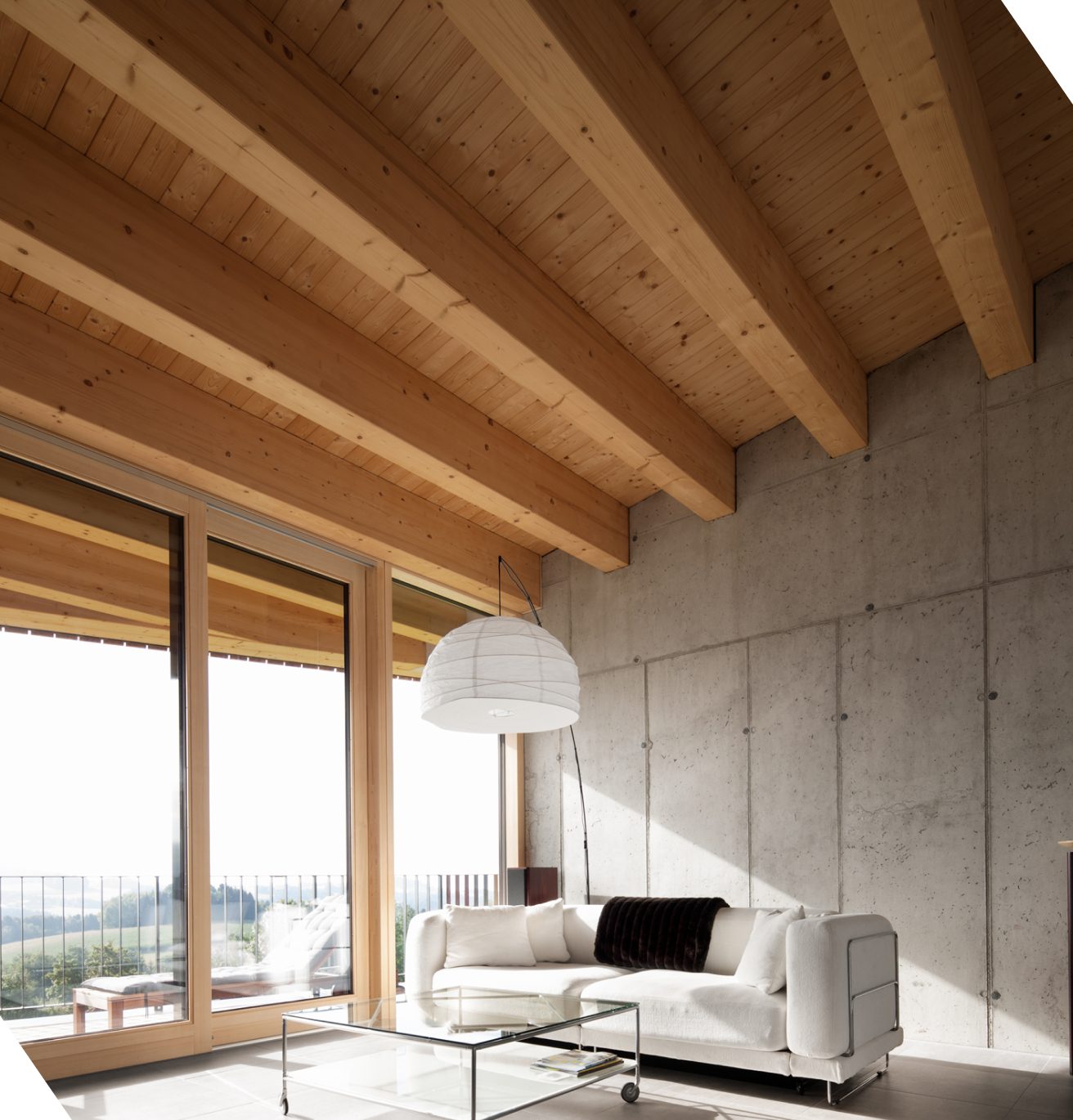 Wohnraum mit Holzdecke, Referenzprojekt